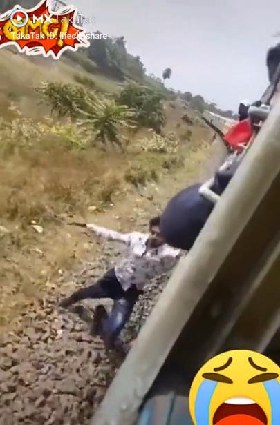 Stunt with Running Train and fell down